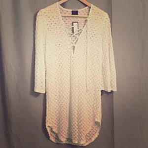 White Deep V Neck Tunic - Jordan Taylor Swim Cover Up | Color: White